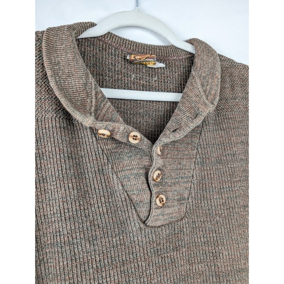 Vtg Cabelas Mens Knit Pullover Sweater Brown Button Long Sleeve XL Heavyweight - Picture 5 of 10